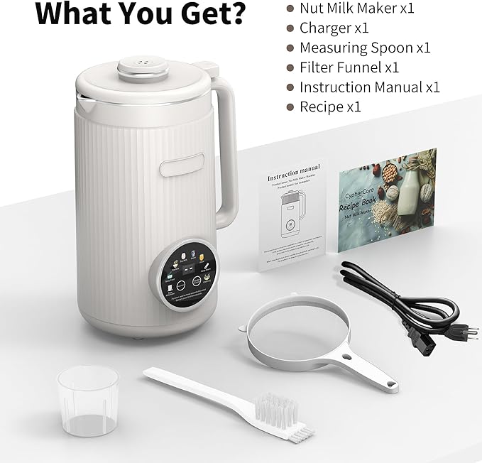 35oz Nut Milk Maker Machine: 8-in-1 Soy Milk Maker with Auto Clean &amp 20-Blade - Multi-Function Nut Milk Machine with Self-Cleaning Auto Shutoff for Vegan Drink (White)