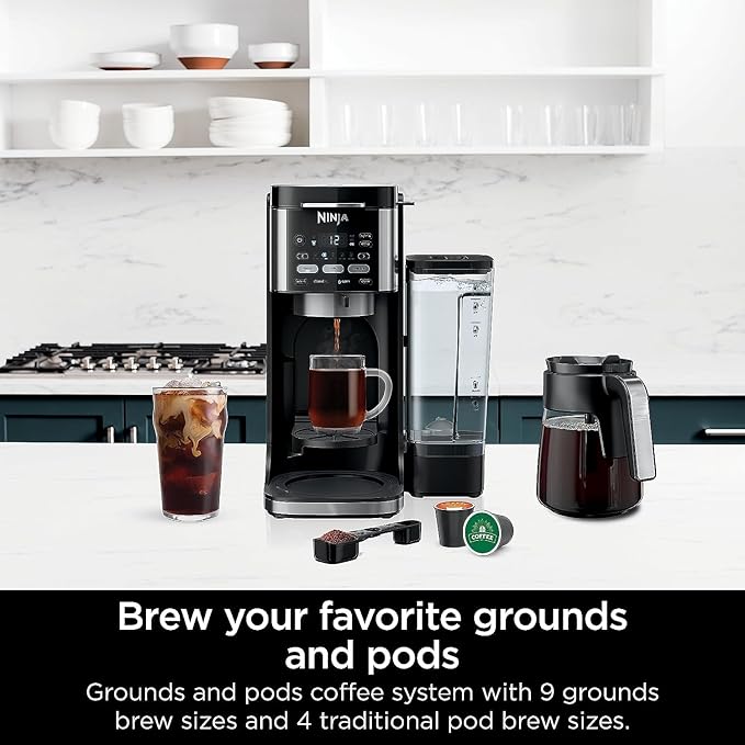 Ninja | Drip Coffee Maker | DualBrew Pro Hot &amp Iced Coffee | Compatible with K-Cup Pods | 3 Brew Styles (Classic Rich &amp Iced) | 60oz Removable Reservoir &amp Dishwasher Safe | Black | 12-Cu
