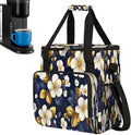 White Flowers Golden Leaves Coffee Maker Carring Bag Travel Carrying Storage Tote Bag Compatible with Keurig K-Mini or K-Mini Plus Portable Single Serve Coffee Brewer Case with Pockets for K-cup Pods