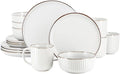 Elama Leo 16 Piece Stoneware Dinnerware Set In White