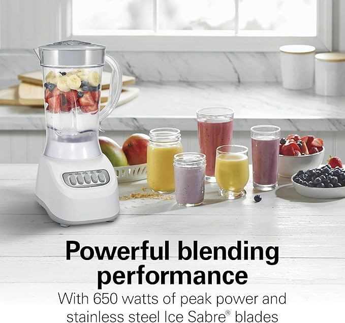 Beach Smoothie Blender with 650W Peak Power Wave Action System 12 Functions 48 oz BPA-Free Jar and Ice Sabre Blades Black (White)