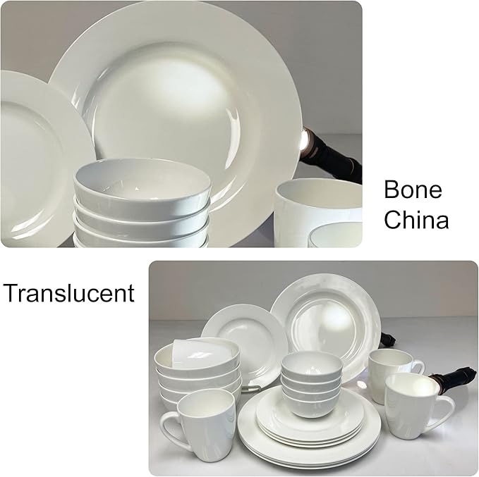 Bone China 20 Piece Dinnerware Set Service for 4 White Microwave Safe Dishwasher SafeChip Resistant Translucent Elegant giftware Dish set For Essential Home Everyday Living Kitchen Set