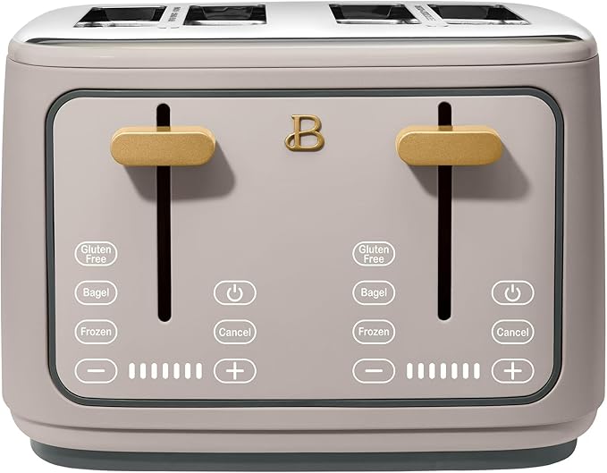 4 Slice Toaster with Touch Control Panel 1800W Fast Heating 7 Toast Shade Levels Extra Wide Slots for Bagels Removable Crumb Tray (Porcini Taupe)