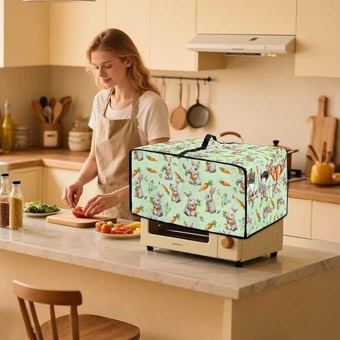 Bunny Carrot Print Toaster Oven Air Fryer Cover Heavy Duty Bread Maker Machine Covers with Accessory Pockets Kitchen Accessories M