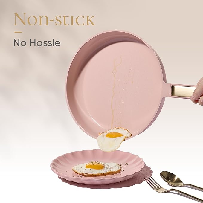 CAROTE Ceramic Cookware Set Nonstick 14pcs Pots and Pans Set Nonstick Non-Toxic &amp PFAS-Free Dishwasher RV/Camping Cookware Set Cooking Pots with Lids Pink Blush
