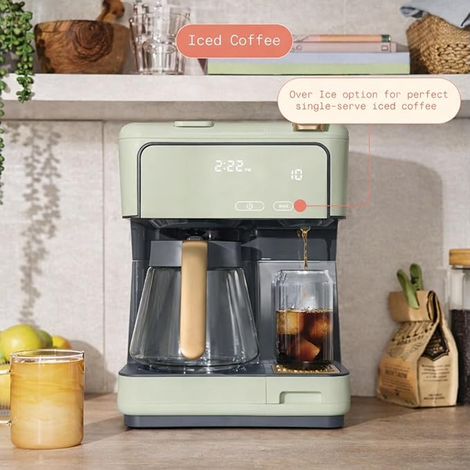 Multi Brew Coffee Maker with Single Serve and Carafe Brewing Options for Countertop Home Use (Sage Green)