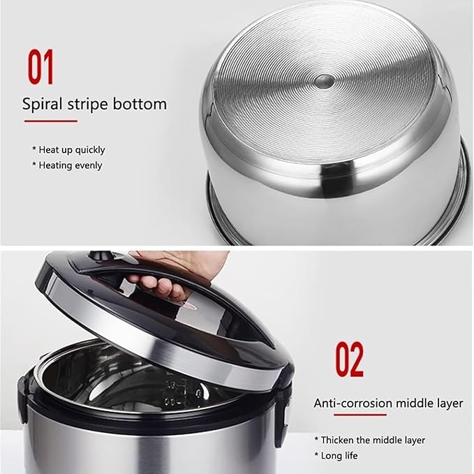Rice Cooker (2-5L) 201 Stainless Steel Non-Stick Inner Pot Stainless Steel Cook/Warm Functions 220-240V UK/EU Power(4L)