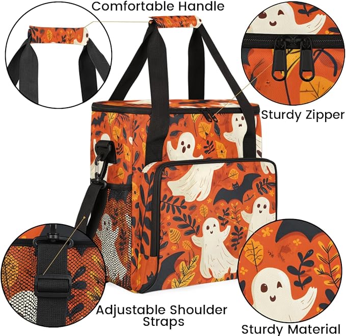 Spooky Ghosts Coffee Maker Carrying Bag Magical Ghosts Travel Storage Bag Compatible with K-Mini or K-Mini Plus Single Serve Coffee Brewer Carrying Case with Multiple Pockets &amp Shoulder Strap