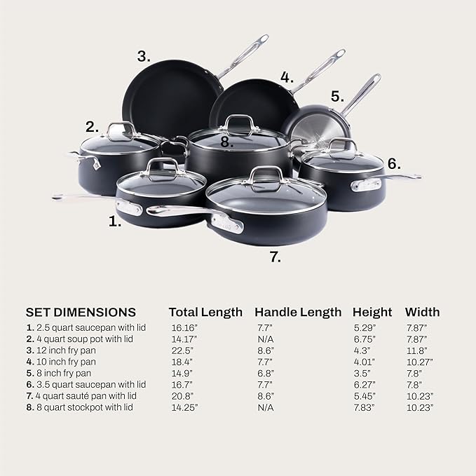 All-Clad HA1 Expert Hard Anodized Nonstick Cookware Set (13 Piece) Pots Frying Pans Dishwasher-Safe Oven-Safe Up to 500°F Compatible with All Stovetops (Gas Electric &amp Induction) - Black