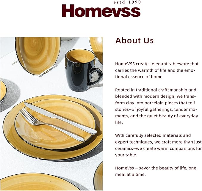 Sonoma 16 Piece Stoneware Dinner Set Outside Black + Inside Handpainted Color Yellow with speckle