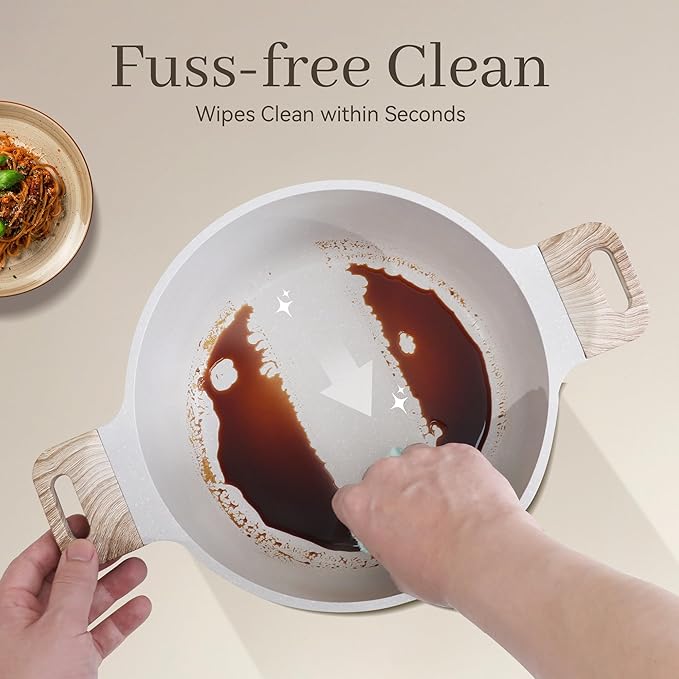 23Pcs Pots and Pans Set Non Stick Kitchen Cookware Sets Granite Induction Cookware Non Stick Cooking Set w/Frying Pans Saucepans Griddle EggPan (White)