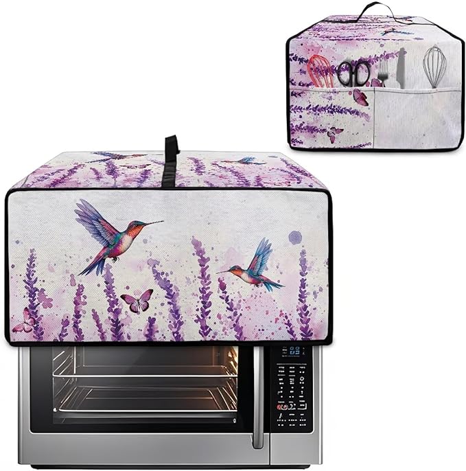Lavender Hummingbirds Dustproof Toaster Cover with Side Pocket – Fits Most Standard Toasters Microwave Cover &amp Small Appliance Protector Cute Kitchen Decor Gift - S