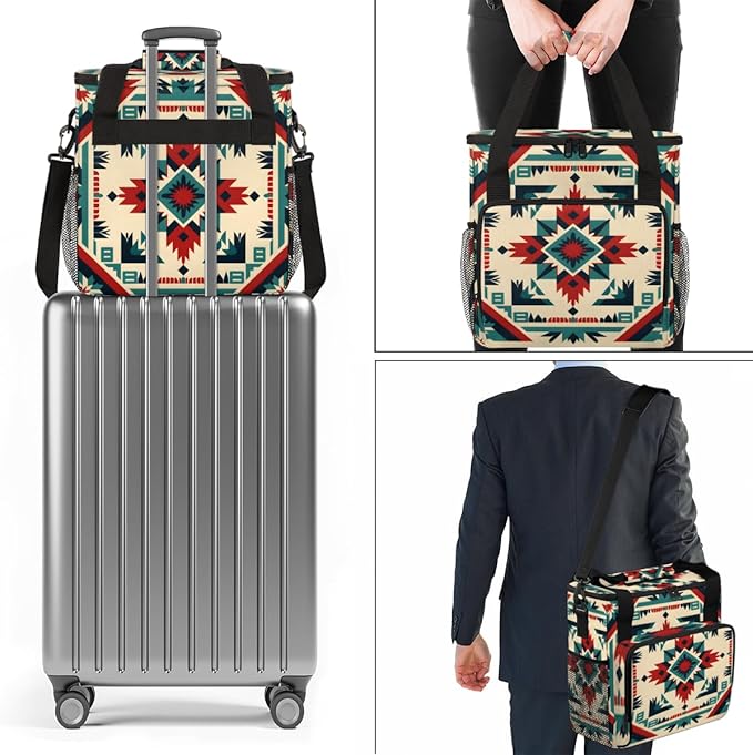 Geometry Flower Coffee Maker Carrying Bag Retro Aztec Travel Storage Bag Compatible with K-Mini or K-Mini Plus Single Serve Coffee Brewer Carrying Case with Multiple Pockets &amp Shoulder Strap