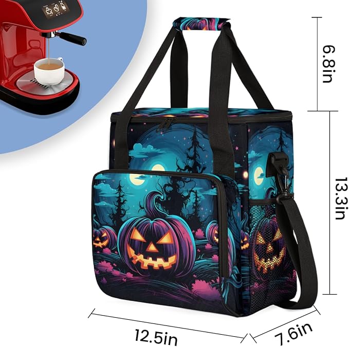 Halloween Pumpkin Coffee Maker Carrying Bag Portable Travel Storage Tote Bag Compatible with K-Mini or K-Mini Plus Single Serve Coffee Brewer Carrying Case with Multiple Pockets &amp Shoulder Strap