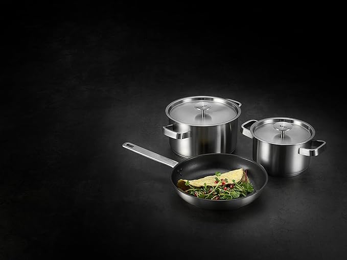 AEG 3pc (S) Pans Saucepans Set - Stainless Steel 24cm Frying Pan 16cm &amp 20cm Saucepans Induction Compatible