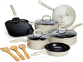 Goodful Ceramic Nonstick Pots and Pans Set Premium Ceramic Coating Made without PFOA PTFE or PFAS Dishwasher Safe 12-Piece Cream