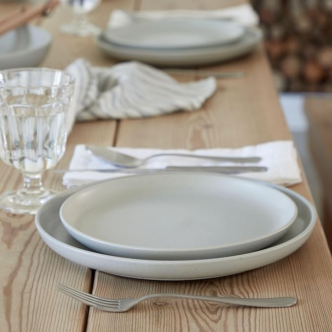 Casafina Ceramic Stoneware 4-Piece Place Setting Service for 1 Pacifica Collection Oyster Grey | Microwave &amp Dishwasher Safe Dinnerware Set | Food Safe Glazing | Restaurant Quality Tablewa