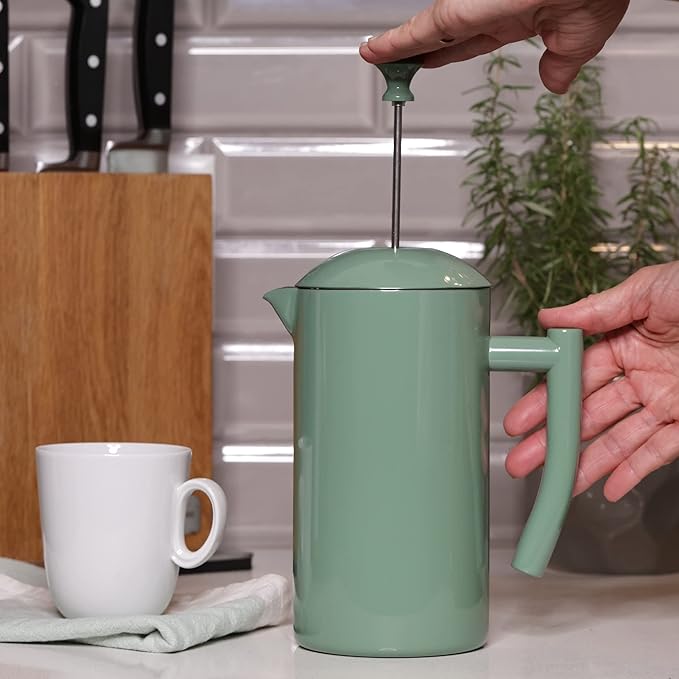 Frieling Double-Walled Stainless Steel French Press Coffee Maker Dilly Bean Green 34 fl oz.