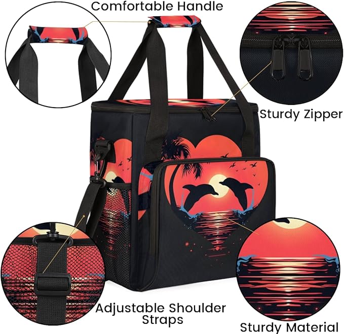 Sunset Dolphin Coffee Maker Carrying Bag Coconut tree Travel Storage Bag Compatible with K-Mini or K-Mini Plus Single Serve Coffee Brewer Carrying Case with Multiple Pockets &amp Shoulder Strap