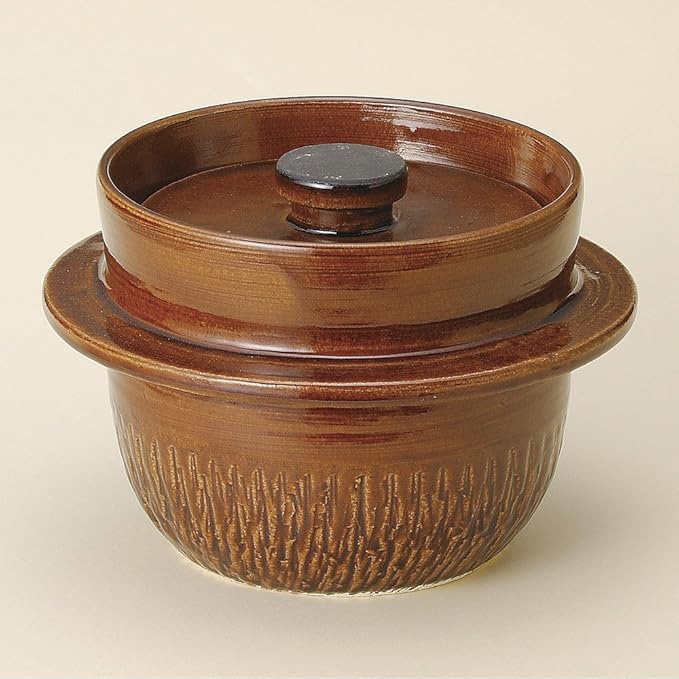 American Glazed Handmade Rice Pot 3 Cookers (Banko Ware) 9.8 x 9.8 x 6.3 inches (25 x 25 x 16 cm) Diameter 8.1 inches (20.5 cm) 3500 g] [Rice Pot] Direct Fire OK Handmade | Restaurants Ryokan