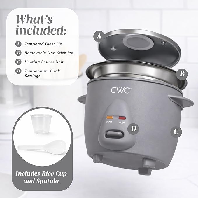 COOK WITH COLOR 6 Cup Rice Cooker 300W - Effortless Cooking and Perfectly Cooks 3 Cups of Raw Rice for 6 Cups of Cooked Rice Grey