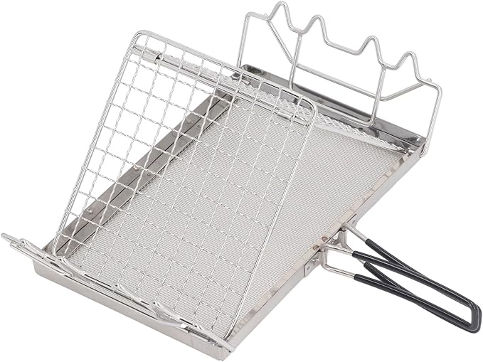 Camp Stove Toaster Tray Rack Stainless Steel Foldable Portable Camping Stove Toaster Sturdy Metal Mesh Bracket for Outdoor Cooking Includes Storage Bag for Picnic BBQ Camping Fi