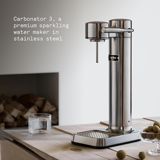 Aarke Carbonator lll with CO2 Cylinder Sparkling &amp Carbonation Water Machine Stainless Steel with PET BPA-Free Reusable Bottle Volume 1L/34 fl oz (Stainless Steel)