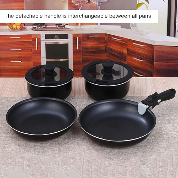 4Pcs Kitchen Cookware Set Nonstick Pots and Pans Set with Detachable Handle Aluminum Alloy Cookware Sets for All Hobs Stackable Design Dishwasher/Oven Safe