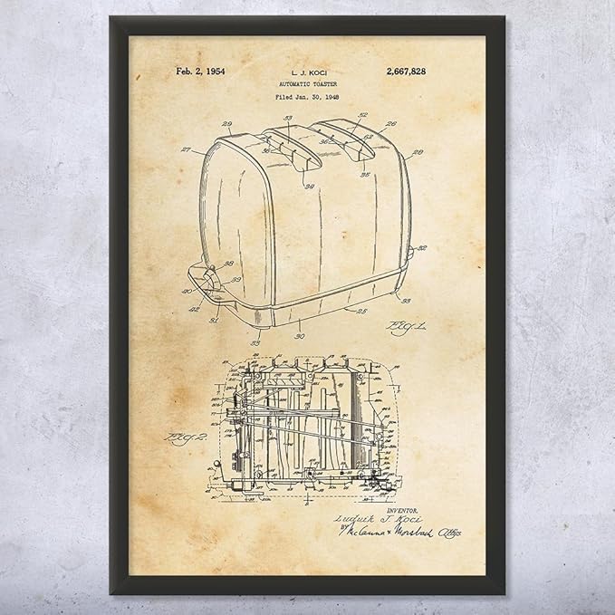 Radiant Control Toaster Patent Framed Print (11x14) Kitchen Art Cooking Gift Toaster Blueprint Restaurant Decor Culinary Gift
