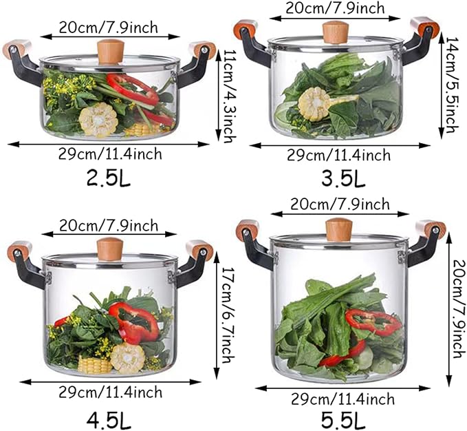Glass Saucepan with Cover for Cooking Glass Cooking Pot with Lid Glass Handmade Cookware Set Stovetop Pot Simmer Pot for Pasta Noodle Soup Milk Tea Salad5.5l
