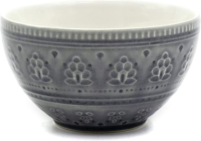 Euro Ceramica Fez 16 Piece Double Bowl Stoneware Mandala Pattern Design Dinnerware Set Service for 4 Grey