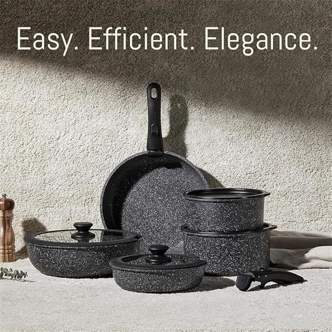 18Pcs Black Removable Handle Pots Pans Set Induction Kitchen Oven Safe Sets Non Stick Detachable Cookware SetWhite 18Piece SetA-Black 18-Piece Set-A