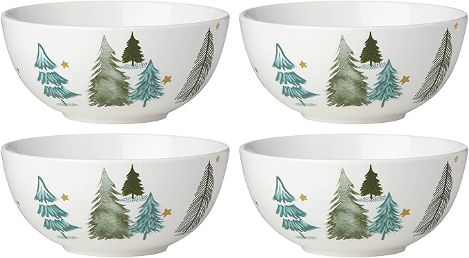 Lenox Dinnerware Balsam Lane 12-Piece Dinnerware Set Service For 4 Porcelain Dishwasher &amp Microwave Safe Plates &amp Bowls Sets Christmas Holiday Hosting Home and Kitchen (White/Green 12