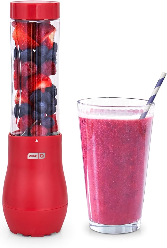 Dash Mighty Mini 10 oz Compact Personal Bottle Blender with Travel Lid Red