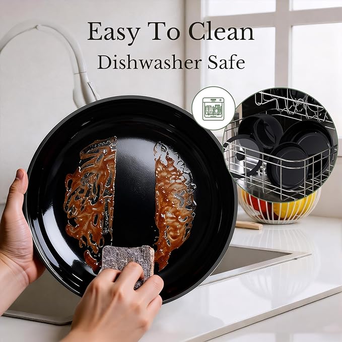 Pots and Pans Set Non Stick Ceramic Cookware Set Detachable Handle RV Camping Kitchen Cooking Set Removable Handles Dishwasher/Oven/Fridge Safe Induction Space SavingBlack Gold