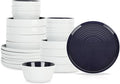 Stone Lain Elica 24-Piece Modern Dinnerware Set Stoneware Plates and Bowl Sets for 8 Navy and White