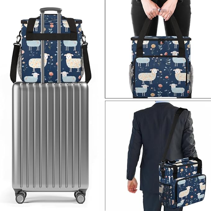 Sheep Florals Coffee Maker Carrying Bag Cute Sheep Travel Storage Bag Compatible with K-Mini or K-Mini Plus Single Serve Coffee Brewer Carrying Case with Multiple Pockets &amp Shoulder Strap