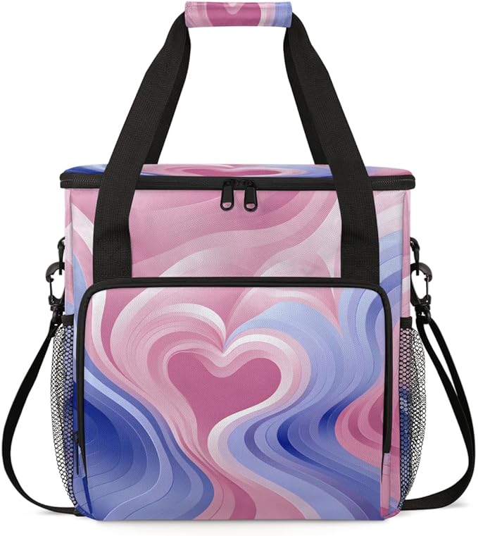 Tie Dyeing Coffee Maker Carrying Bag Pink Heart Portable Travel Storage Tote Bag Compatible with K-Mini or K-Mini Plus Single Serve Coffee Brewer Carrying Case with Multiple Pockets &amp Shoulder S