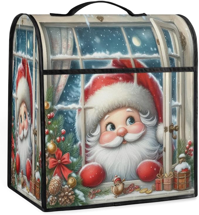 cfpolar Kitchen Aid Mixer Cover Compatible with 6-8 Quarts Holly Santa Claus Christmas Stand Mixer Cover Kitchen Aid Mixers Accessories Appliance Organizer Bag Dust Covers with Zipper Pocket
