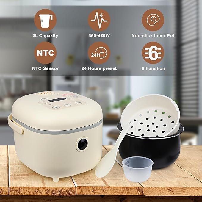 with Steamer and 6 Rice Cooking Functions Multifunctional 3.5 Cups(Uncooked) Rice Cooker for 2-3 People - Perfect for White/Brown Rice Porridge and Soup(3L)