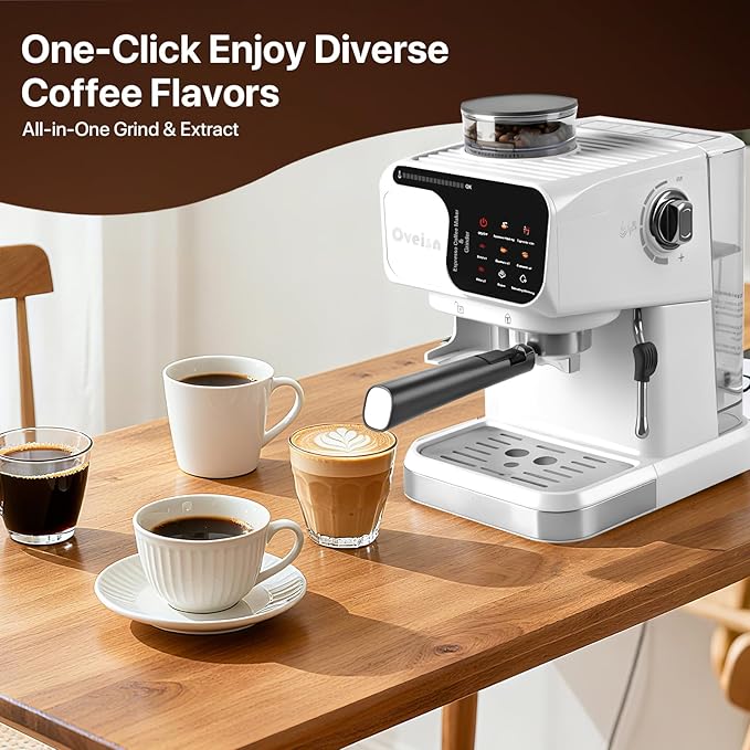 Espresso Machine Professional Home Espresso Maker Espresso Coffee Fast Heating for Cappuccino/Latte Coffee Machine for Home Office for Latte Cappuccino-White