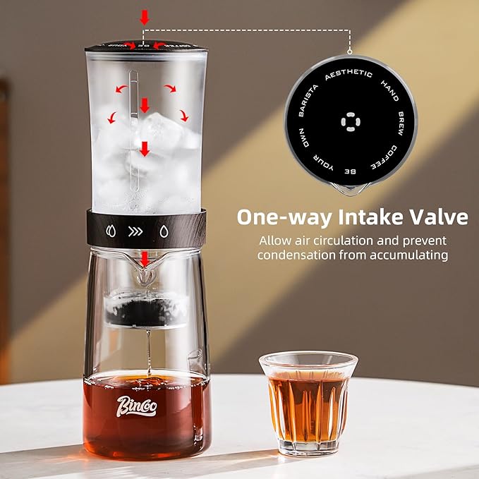 Cold Brew Coffee Maker 450ML Ice Drip Coffee BrewerSlow Drip Coffee Maker with Fine Mesh Filter Adjustable Water Flow (Dark Brown)