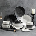 28/30 Pieces Dish Sets for 6 Black and White Serving Plates and Bowls Sets Frosted Texture Dinnerware Set Hard and Durability Scratch Resistant Dishware Set Dishwasher &amp Microwave &amp Oven Safe(