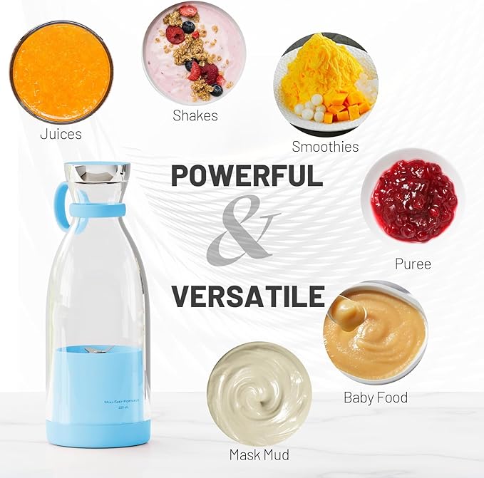 OTPEIR Portable Blender for Shakes and Smoothies with 11.83 Oz Travel Cup and LidDurable Stainless Steel Blades for Juice Blending Performance Blue