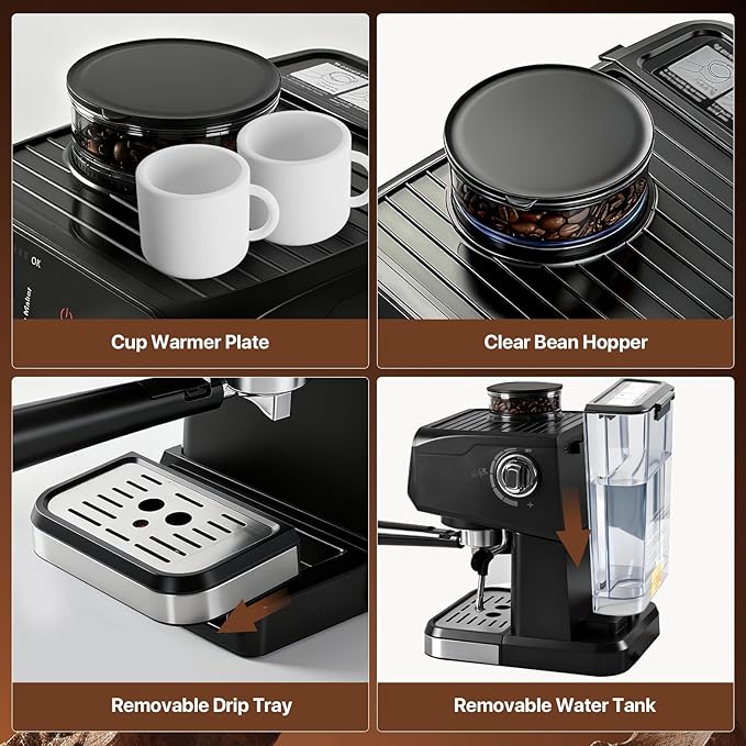 Espresso Machine Professional Home Espresso Maker Espresso Coffee Fast Heating for Cappuccino/Latte Coffee Machine for Home Office for Latte Cappuccino-Black