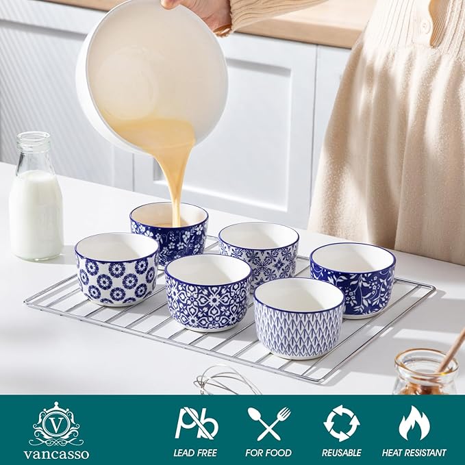 vancasso SELENE Plates and Bowls Set for 6 24 Pieces Dinnerware Sets and 6 oz Ceramic Ramekins Set of 6 Microwave &amp Dishwasher Safe