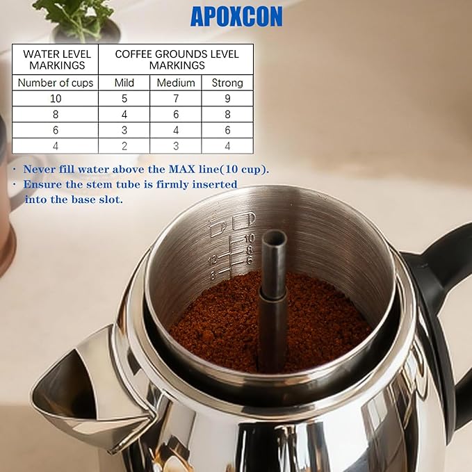 Electric Coffee Percolator Stainless Steel Coffee Maker with Clear Brew Progress Knob &amp Cleaning Brush Auto Keep Warm Cordless Serving elegant design Coffee pot with On/OFF Switch (10 Cup)