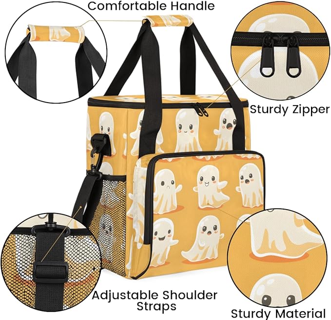 Spooky Ghosts Coffee Maker Carrying Bag Magic Ghosts Travel Storage Bag Compatible with K-Mini or K-Mini Plus Single Serve Coffee Brewer Carrying Case with Multiple Pockets &amp Shoulder Strap