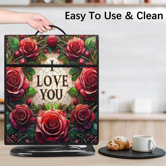 cfpolar Kitchen Aid Mixer Cover Compatible with 6-8 Quarts Flower Red Rose Stand Mixer Cover Kitchen Aid Mixers Accessories Appliance Organizer Bag Dust Covers with Zipper Pocket