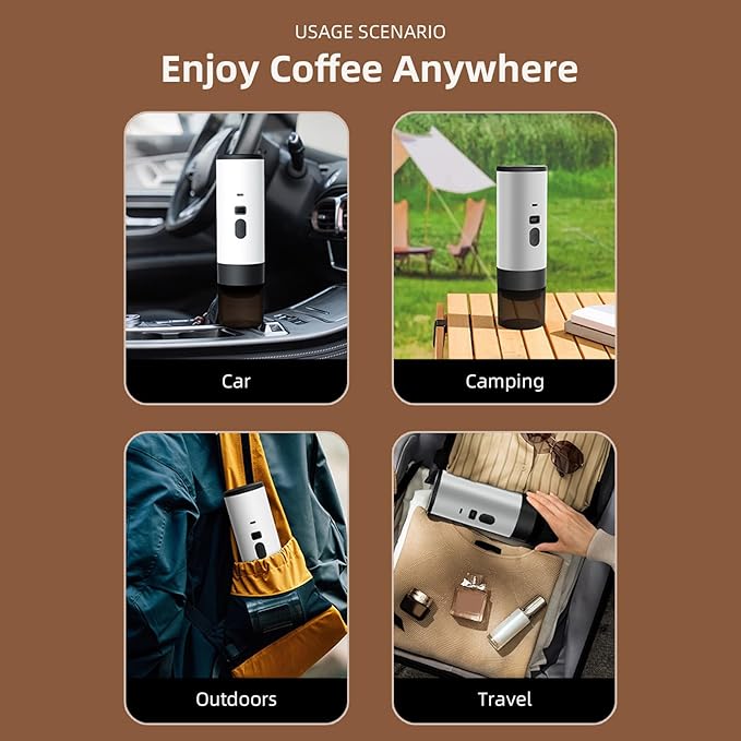 HEEPDD Portable Coffee Maker Machine with 15Bar High Pressure and Digital Display Compatible with Ground Coffee and Capsules for Travel Camping Office
